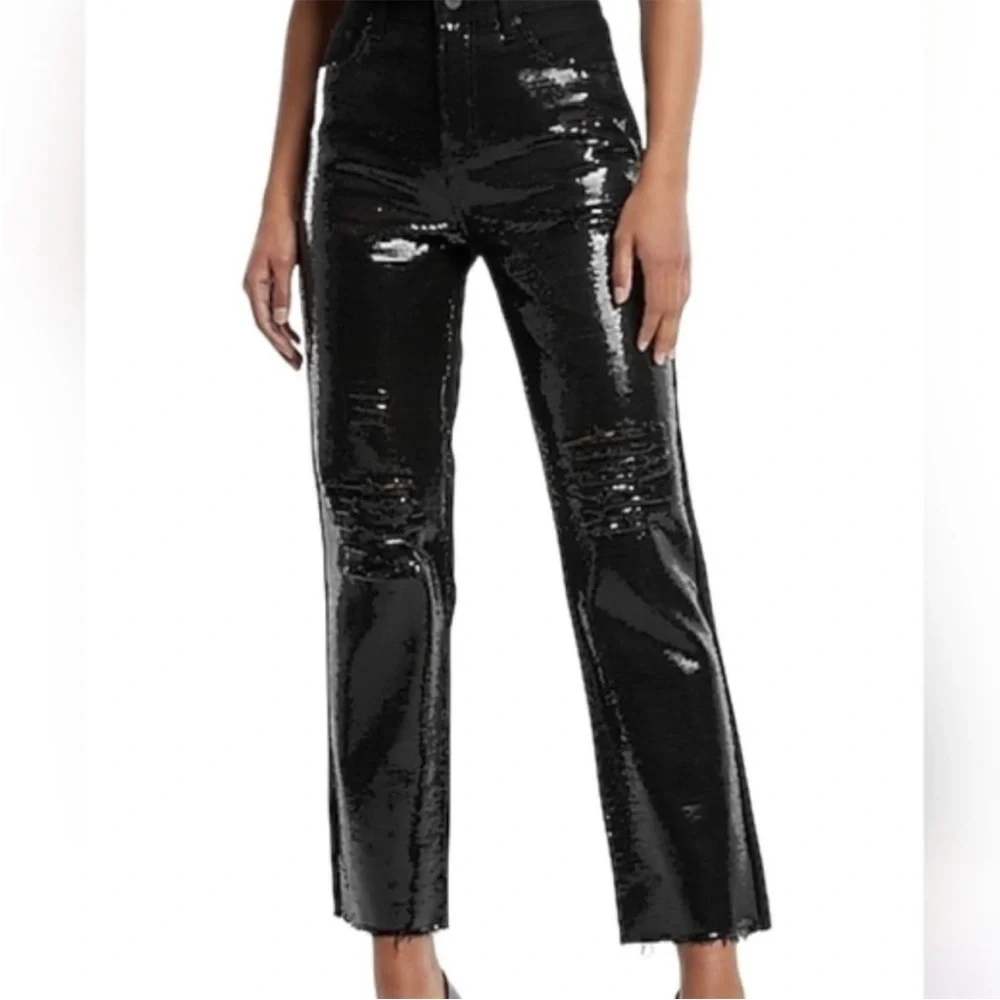 Express Black High-Rise Straight Ankle Pants - Picture 1 of 8